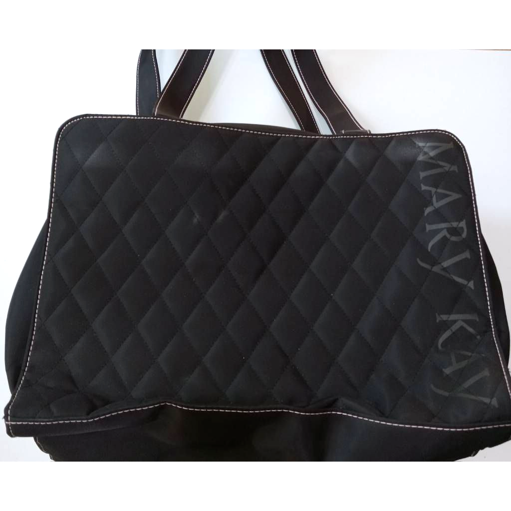 Mary Kay Womens Tote Bag Black Pink Trim Quilted Fabric Square