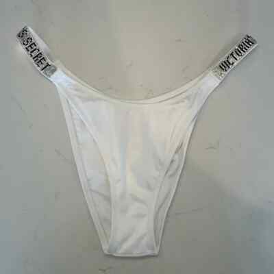 NWT Victorias Secret Brazilian Swim Bikini Bottom Rhinestone Logo Shine Strap XS