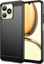 For REALME NOTE 50 CARBON FIBER PHONE SHOCKPROOF SLIM HEAVY DUTY BLACK COVER