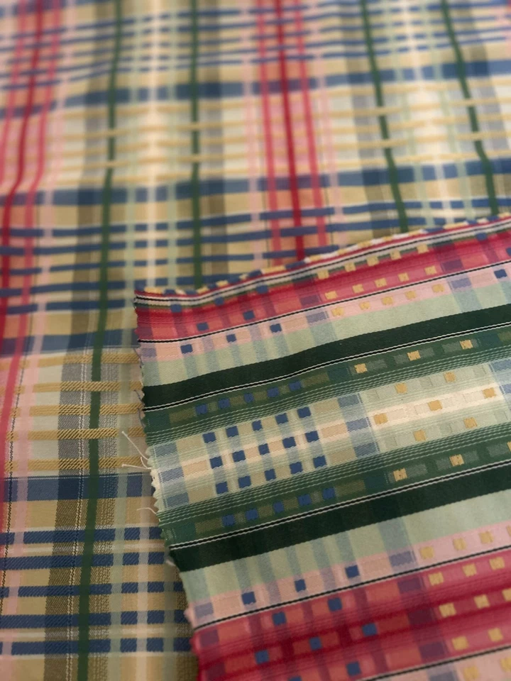 Yellow, Blue Red Green Woven Striped Plaid Polyester Blend Fabric 1/2 Yard Piece - Image 3 of 4