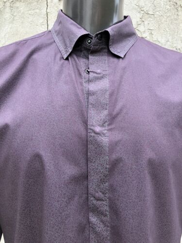 John Varvatos Star USA Mens Sz XL Snap Front Shirt Purple Eggplant Green Floral