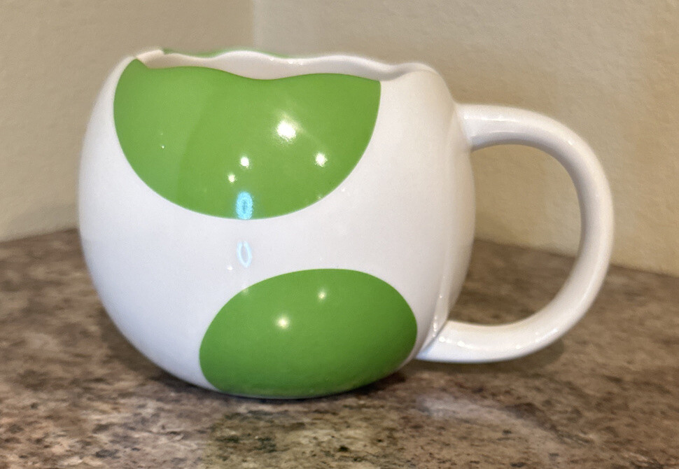 XL Yoshi Egg Mug Ruffle Edge Green Dots Super Nintendo Super Mario