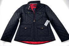 NEW TOMMY HILFIGER Size S Women's Jacket Black Logo DIAMOND Quilted Mock 119