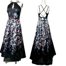 Camille La Vie Abstract Floral Formal Gown Stunning Floral Lace Up back 5/6 Prom