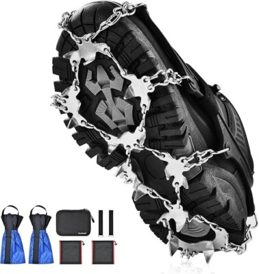 ELUTENG Crampons Ice Cleats for Shoes and Boots 24 Stainless Steel Spikes,Large