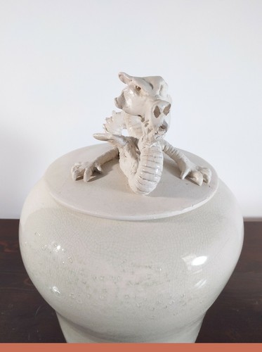 Vaso terracotta lucido ceramica arredamento arredo scultura drago scolpito - Foto 5 di 11