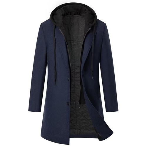 Neuer koreanischer lässiger Wollmantel mittellang trendy Jacke Herren Oberbekleidung Kapuze Business - Bild 7 von 27