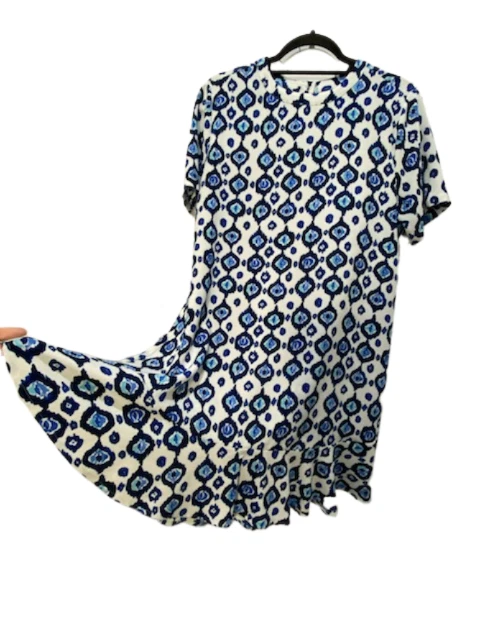 MUDPIE Womens Blue Ikat Print Farrah Flounce Drop Waist Size M Preppy Teacher — 第 4/4 张图片