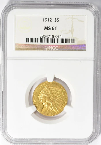 1912 Indian Gold Half Eagle NGC MS-61