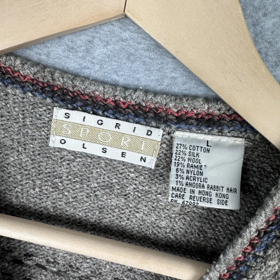 Vintage Sigrid Olsen Sport Sweater Vest Womens L Beige Patchwork Button Front - Image 4 of 4