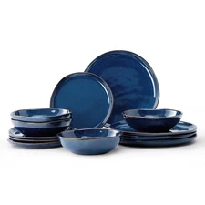 12 Pieces Round Kitchen Dinnerware Sets，Plates and Bowls Sets,Dishes, Plates,...