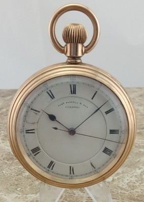 14k Gold Thomas Russell 13 J Centre Secs Chronograph Deck Size Pocket Watch  1890 UK