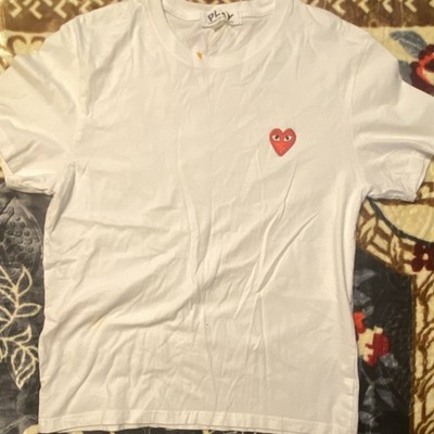 Comme Des Garcons Play Men's White Cotton Jersey Heart Logo T-Shirt