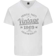 Camiseta Vintage 56º Cumpleaños 1969 Hombre Cuello V Algodón Blanca