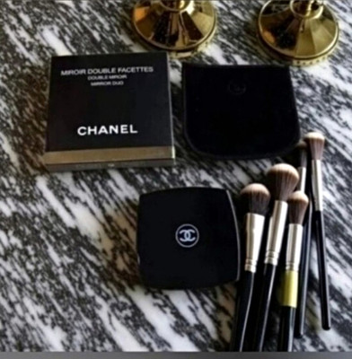 CHANEL Miroir Double Facettes Double-Sided Folding Compact Mirror w/ Pouch Box