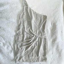 Express Mini Dress One Shoulder Draped Rhinestone Beige Fairy Y2K Size 8 NWT