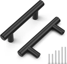 5 Pack Holes Centers(64Mm) 2-1/2Inch Flat Black Kitchen Cabinet Pulls, Stainless