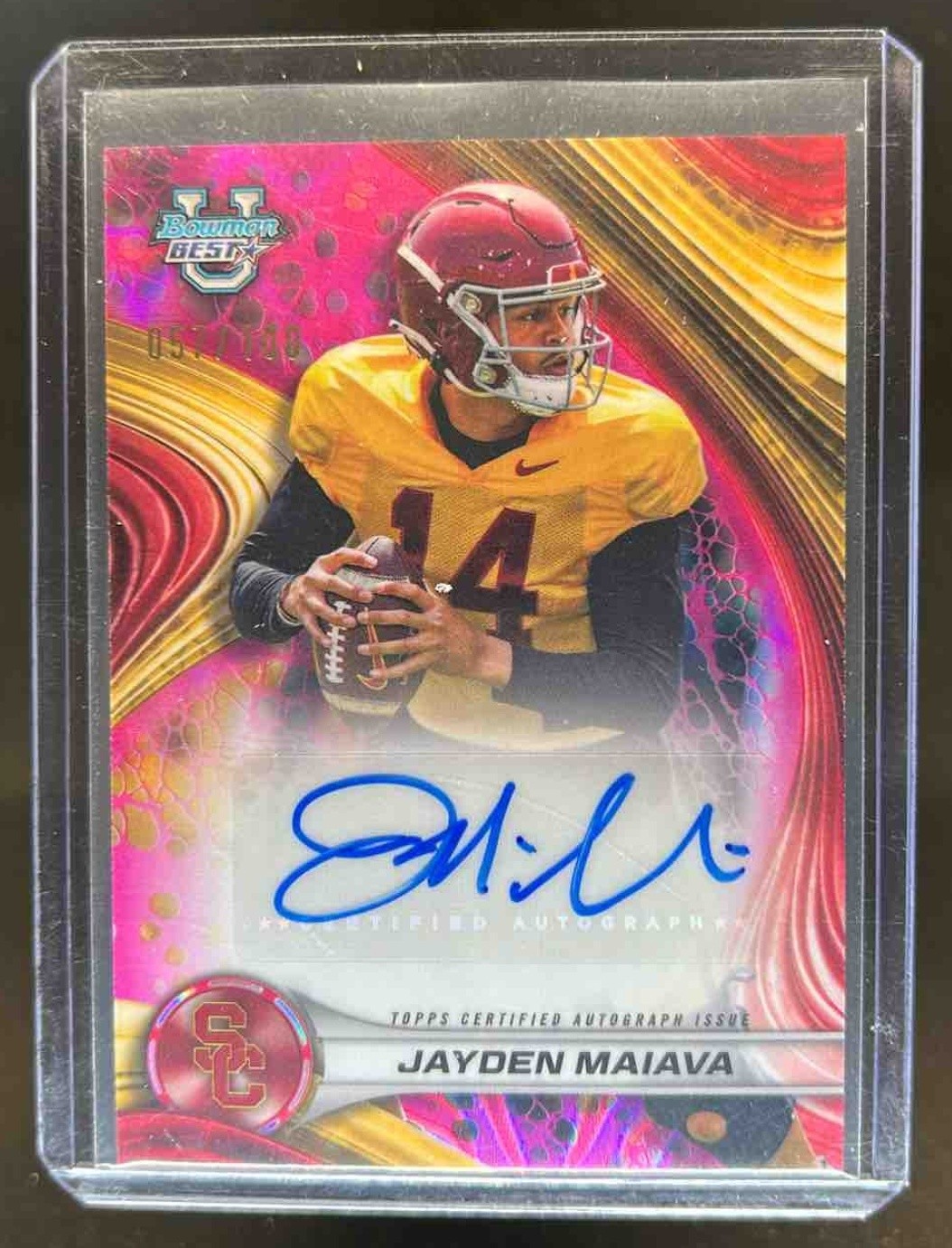 2024 Bowman Best U Jayden Maiava Auto Pink Lava Refractor #57/100