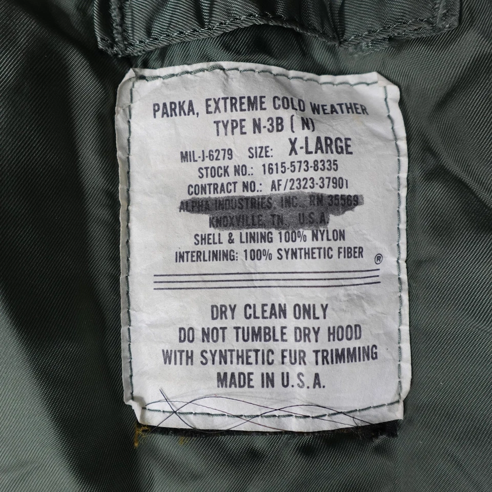Vintage Alpha Industries Jacket Mens XL Olive N-3B Parka Extreme Cold Weather - Image 4 of 4