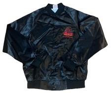 Vintage Cardinal Jacket Mens S Black Satin Bomber Snap Front USA Made 90s Casino
