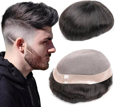 Mens Hairpiece100% Human Hair Mono Base with PU Hair System for Men