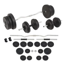 Pemberly Row Versatile 132.3lbs Barbell and Dumbbell Set in Black