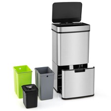 Costway 19 Gal Stainless Steel Trash Can with Kitchen Waste Bin and 2 Bottom Rec