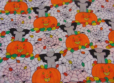 Fabric Country Cotton Halloween Pumpkins Spider Webs Print 1yd x 44"
