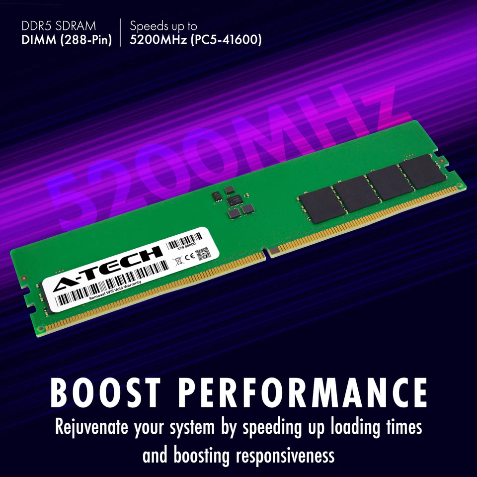 A-Tech 16GB 2x 8GB PC5-41600 DDR5 5200 MHz Non-ECC DIMM Desktop Memory RAM x2 - Image 4 of 4