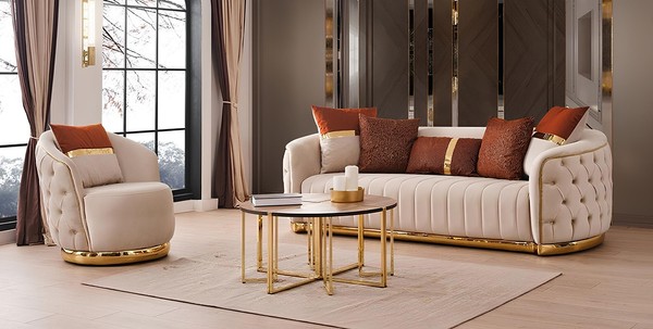 Set 2 Tlg Wohnzimmer Sofagarnitur Dreisitzer Sofa Couch Modern Sessel Textil-image