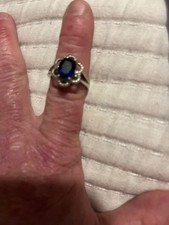 Gorgeous Lab Created Blue Sapphire Oval Clear CZ 925 Silver Ring Size 7