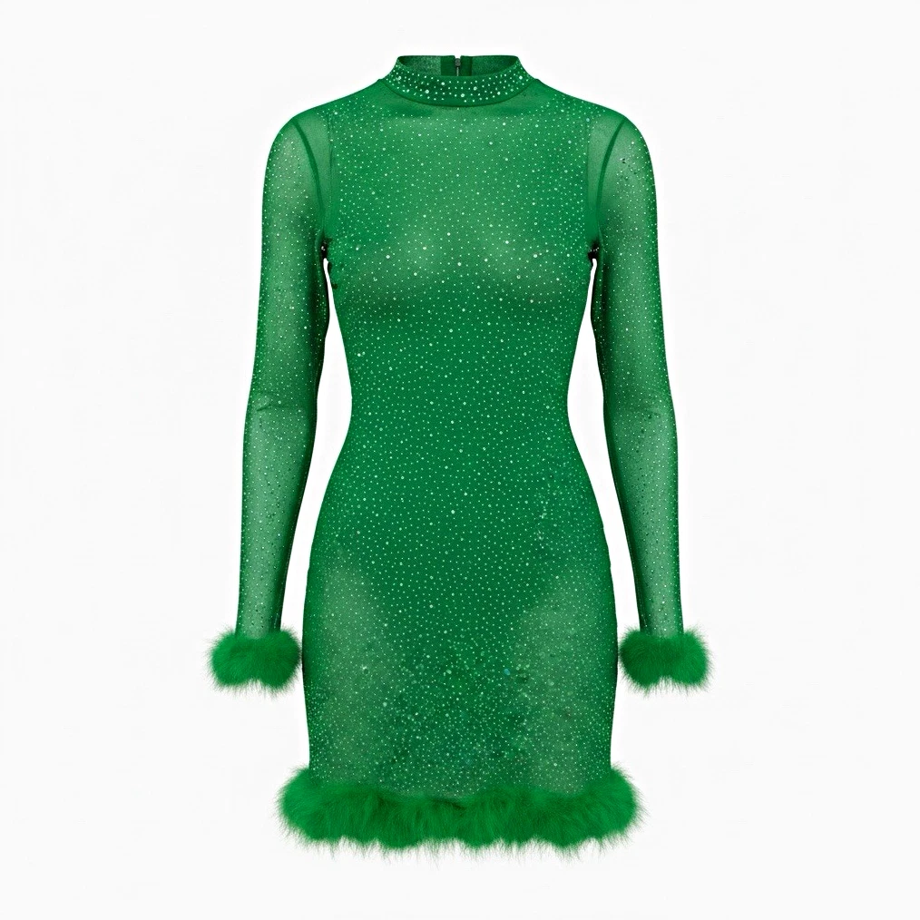 emerald green sequin long sleeve tassel hem bodycon dress Feather 1920s & 1930s Costumes for Women for sale Bar Mitzvah