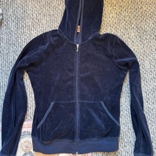 Juicy Couture Y2K Velour Zip Up Hoodie Jacket Navy Blue Size Large fits like XS