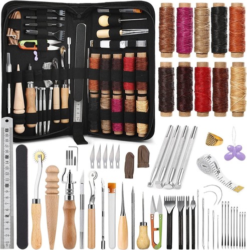 60 Pcs Leather Working Kit Leather Sewing Kit Leathers Craft Tools with Stora...