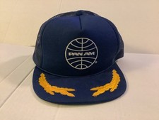 VINTAGE PAN AM AIRLINES TRUCKER CAP HAT Captain Pilot Flight Crew LOGO BLUE