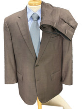 Jos A Bank Suit Mens 44R 38x28 Pants Brown Micro Check 100 Wool Signature 2Btn