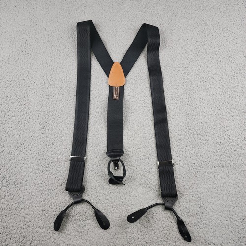 Trafalgar Hosenträger schwarz Leder Seide Stretch Knopf Ende Hosenträger USA strukturiert