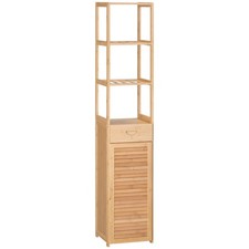 Tall Bamboo Bathroom Cabinet with Drawer  Slatted Shelves, Natural Finish