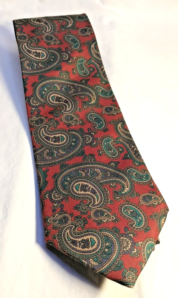 Oakton Ltd Men’s Silk Paisley Tie Red Green Blue Gold Classic Vintage 3.5x56" - Image 4 of 4