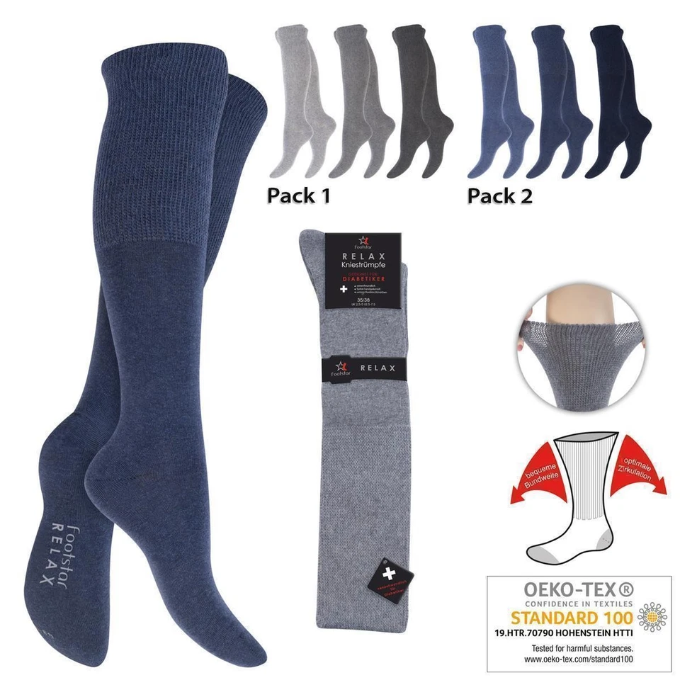3-6-9 Paar Diabetiker Gesundheit Baumwolle Kniestrümpfe weiter Schaft ohne Gummi - Bild 2 von 2