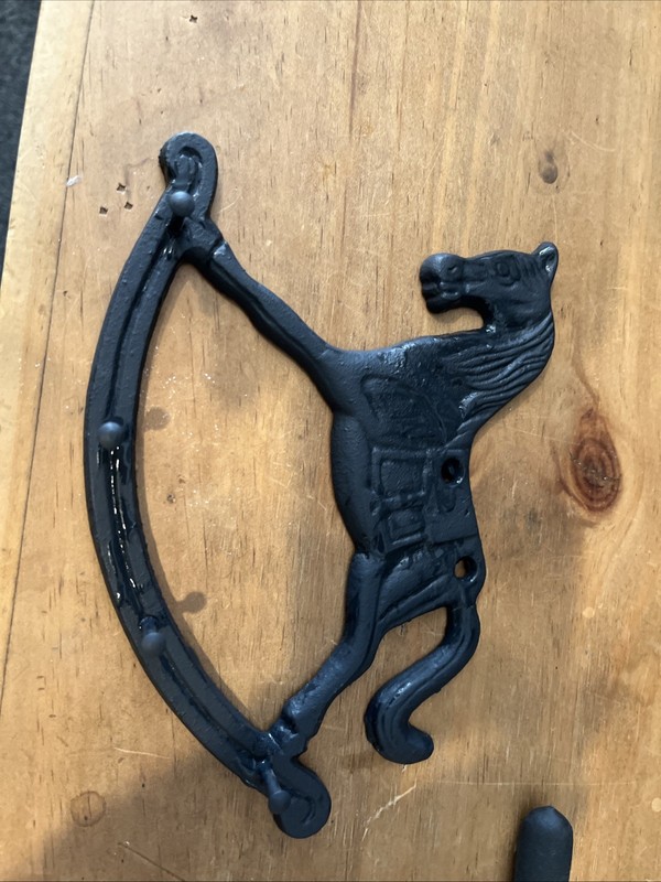 Cast Iron Rocking Horse Utensil Key Chain Holder 4 Wall Mount Black 8x5 1/2"
