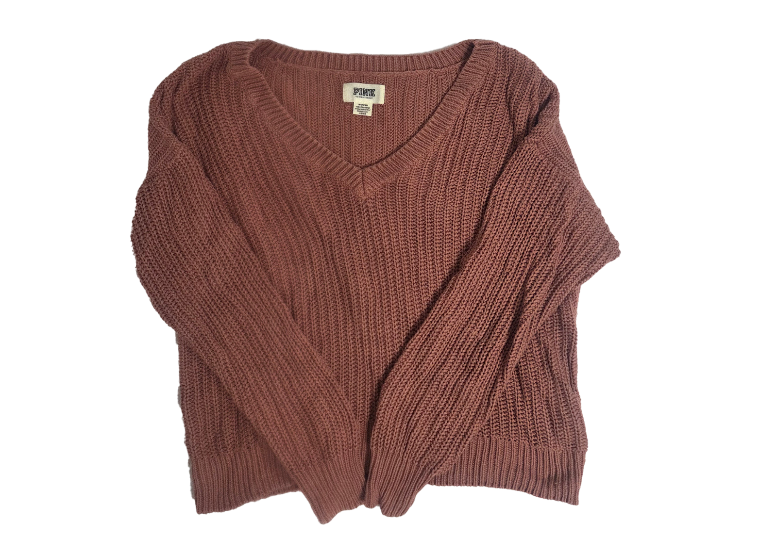 Victoria's Secret Pink Sweater Red Pale Coral Cable Knit Oversized M