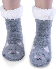 Women s Fuzzy Slipper Socks With Grippers Cozy Warm Cute Animal Gifts