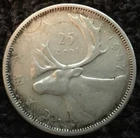 1957 Canada Quarter 25 Cents .800 Silver Coin KM #52