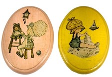 Vintage Wall Plaques Bonnet Girls Ceramic Pink Yellow Nursery Art Cottagecore