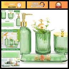 Elegant Green Glass Bathroom Accessories Set - 4-Piece Decorative Collection
