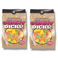 Suck a Bag of Gummy Dicks! Penis shaped Candy Sweet and Sour  2.2 oz Each 2 Pack