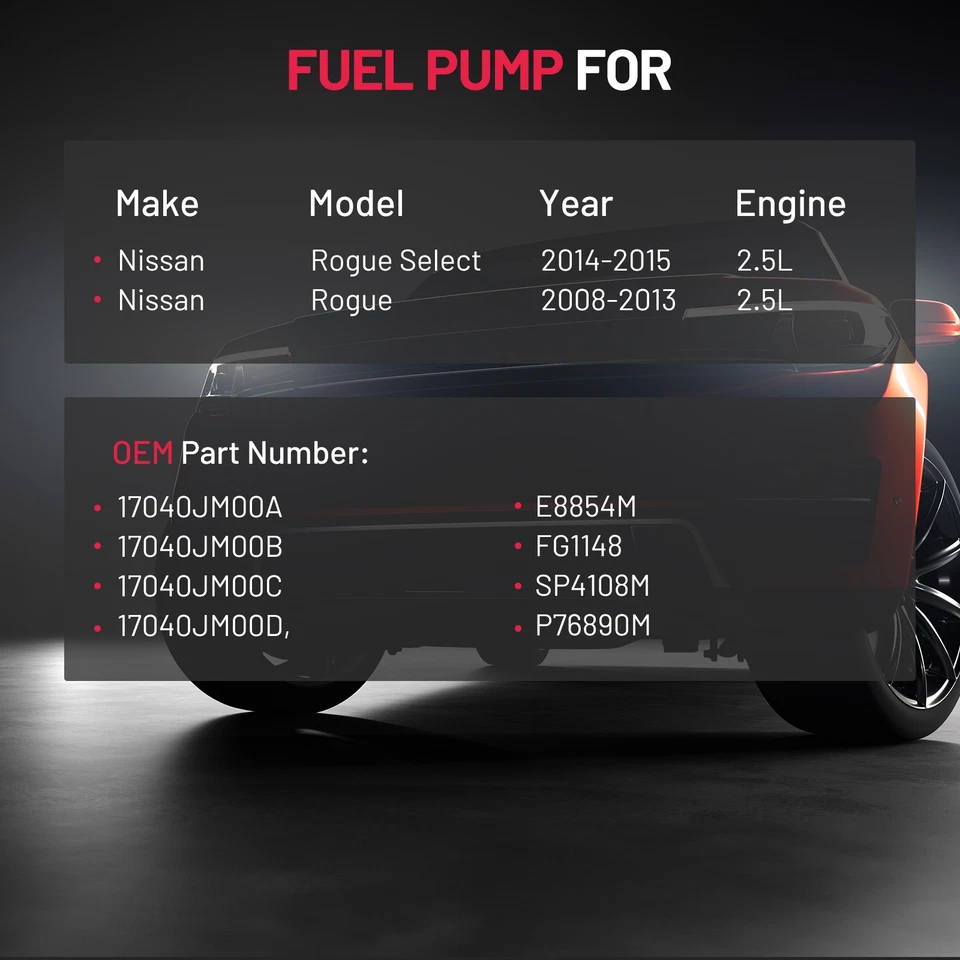 Fuel Pump Module For 2008-2013 Nissan Rogue 2014-2015 Rogue Select L4 2.5L FWD Foto 3 de 4