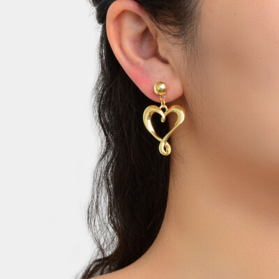 Daily Fesvital Jewelry Gold Love Heart Dangling Elements Pierced Stud Earrings