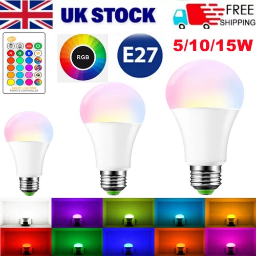 RGB Led Bulb Light 5W 10W 15W E27 16 Colour Changing Remote Control Screw Lamp - Picture 1 of 14